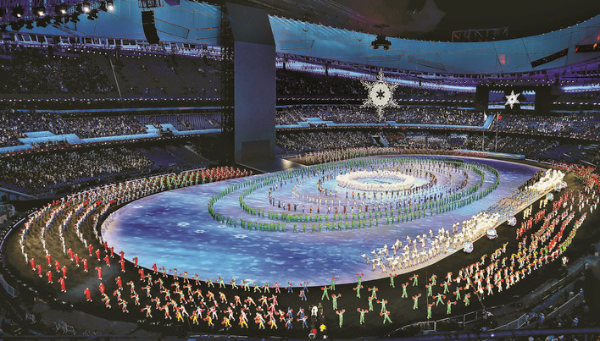     北京冬奧會(huì)開幕式LED地磚顯示屏有4500平方米由洲明科技生產(chǎn)。新華社發(fā)