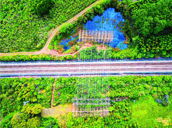 線路建設(shè)多次跨越鐵路。惠州日?qǐng)?bào)記者駱國(guó)紅 通訊員沈春楊 攝